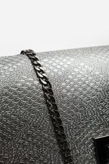 Lurexa Silver Metalic Snake Clutch & Crossbody Bag With Twist Lock Detail and Chain