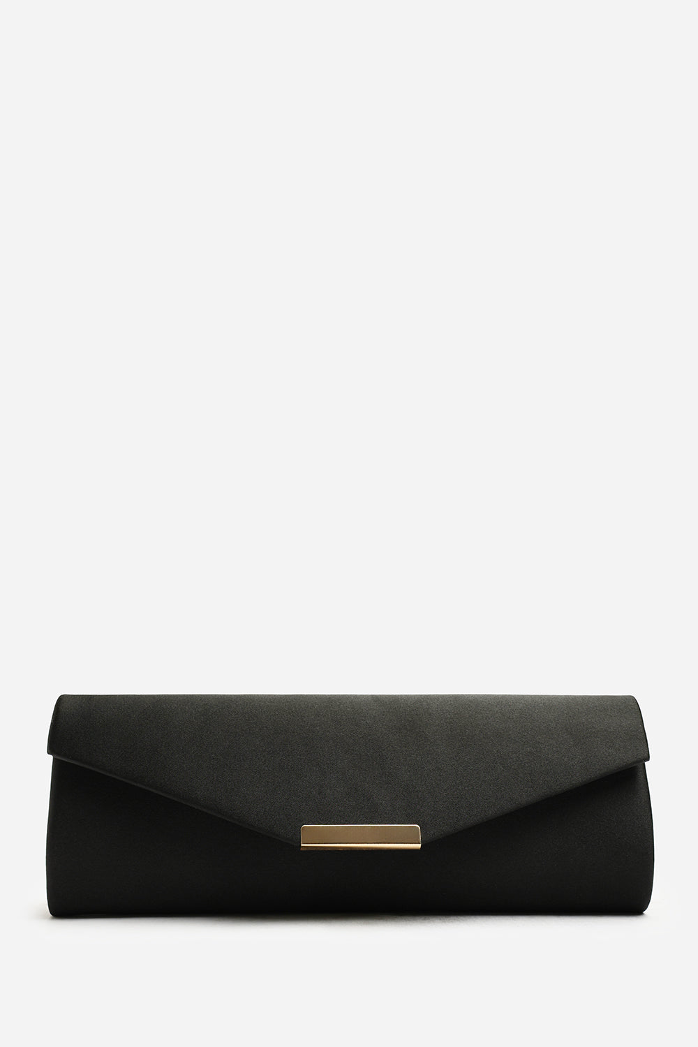 Lixora Black Satin Long Envelope Clutch Bag With Gold Trim Detail