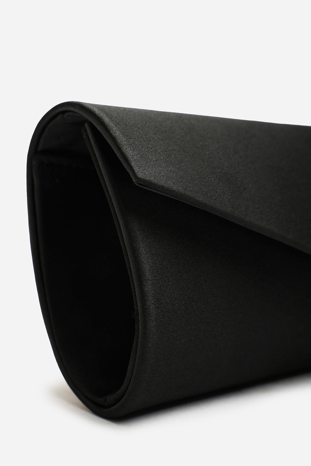 Lixora Black Satin Long Envelope Clutch Bag With Gold Trim Detail