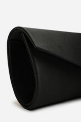 Lixora Black Satin Long Envelope Clutch Bag With Gold Trim Detail