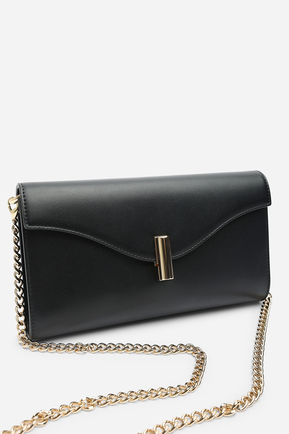 Larelle Leather Cross Body Chain Clutch Bag With Gold Clasp