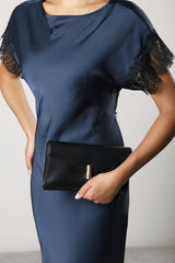 Larelle Leather Cross Body Chain Clutch Bag With Gold Clasp