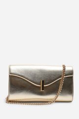 Larelle Leather Cross Body Chain Clutch Bag With Gold Clasp
