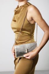 Larelle Leather Cross Body Chain Clutch Bag With Gold Clasp