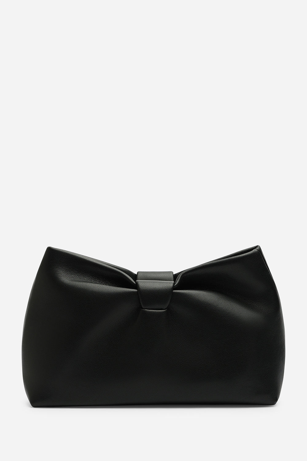 Luvina Black Faux Leather Ruched Detail Clutch Bag