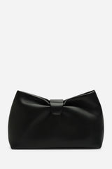 Luvina Black Faux Leather Ruched Detail Clutch Bag
