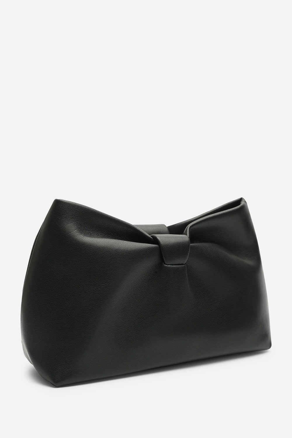 Luvina Black Faux Leather Ruched Detail Clutch Bag