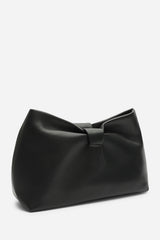 Luvina Black Faux Leather Ruched Detail Clutch Bag