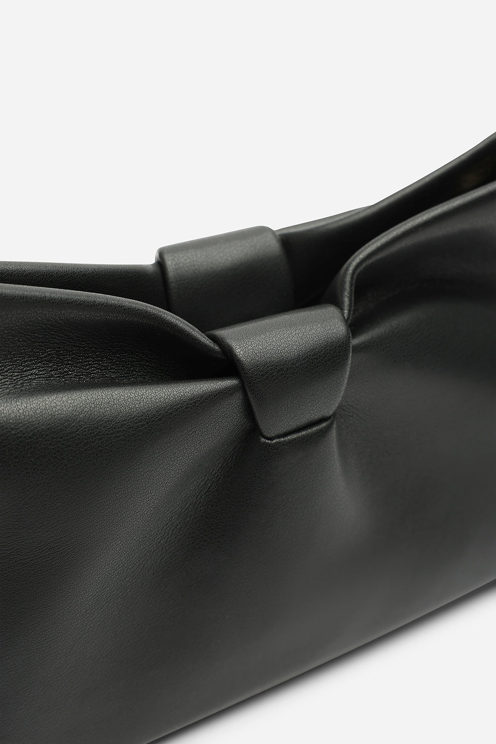Luvina Black Faux Leather Ruched Detail Clutch Bag