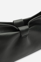 Luvina Black Faux Leather Ruched Detail Clutch Bag