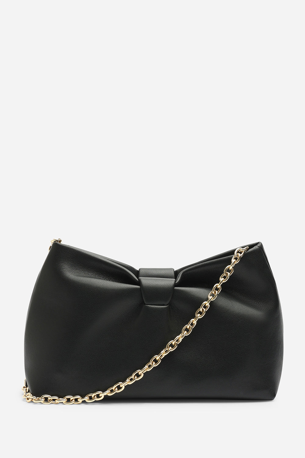 Luvina Black Faux Leather Ruched Detail Clutch Bag