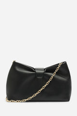 Luvina Black Faux Leather Ruched Detail Clutch Bag