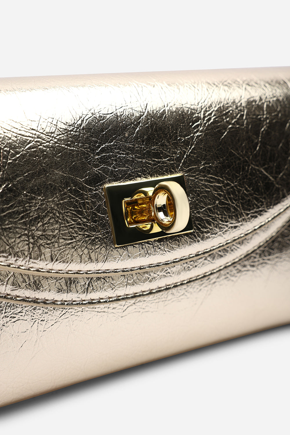 Loryxa Gold Metallic Envelope Lock Detail Clutch Bag