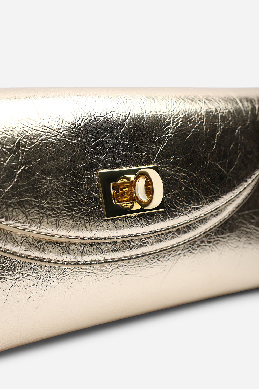 Loryxa Gold Metallic Envelope Lock Detail Clutch Bag