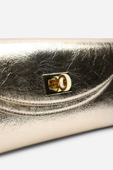 Loryxa Gold Metallic Envelope Lock Detail Clutch Bag