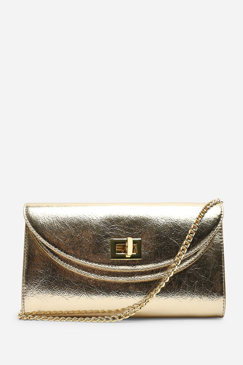 Loryxa Gold Metallic Envelope Lock Detail Clutch Bag