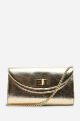 Loryxa Gold Metallic Envelope Lock Detail Clutch Bag
