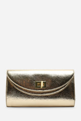 Loryxa Gold Metallic Envelope Lock Detail Clutch Bag