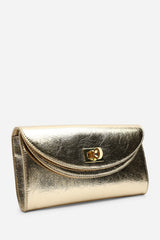 Loryxa Gold Metallic Envelope Lock Detail Clutch Bag