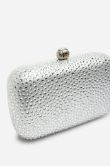 Lixelle Silver Crystal Embellished Evening Clutch Bag
