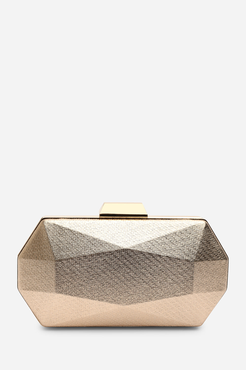 Mivana Rose Gold Textured Geometric Box Clutch Bag