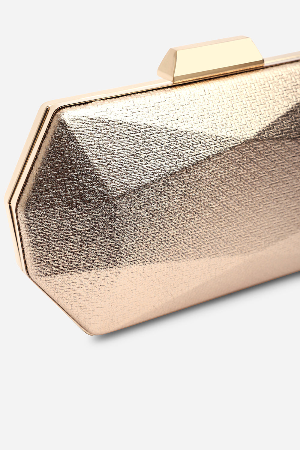 Mivana Rose Gold Textured Geometric Box Clutch Bag
