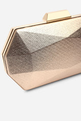 Mivana Rose Gold Textured Geometric Box Clutch Bag