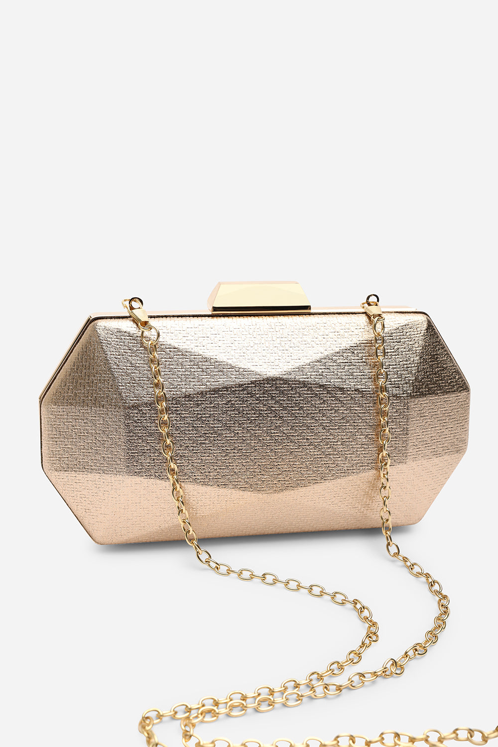 Mivana Rose Gold Textured Geometric Box Clutch Bag