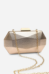 Mivana Rose Gold Textured Geometric Box Clutch Bag