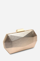 Mivana Rose Gold Textured Geometric Box Clutch Bag