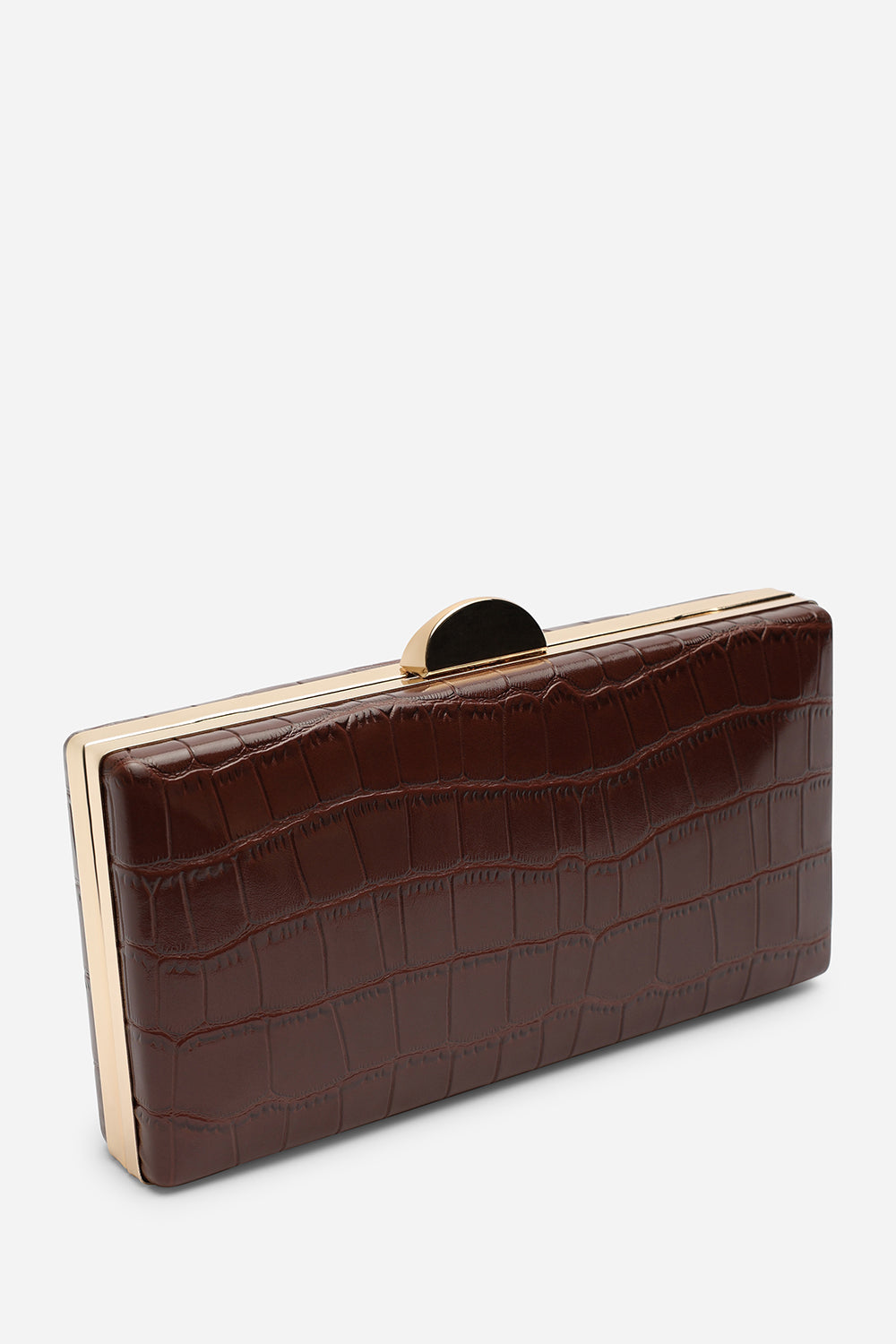 Melyra Brown Croc Box Evening Clutch Bag