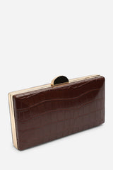 Melyra Brown Croc Box Evening Clutch Bag
