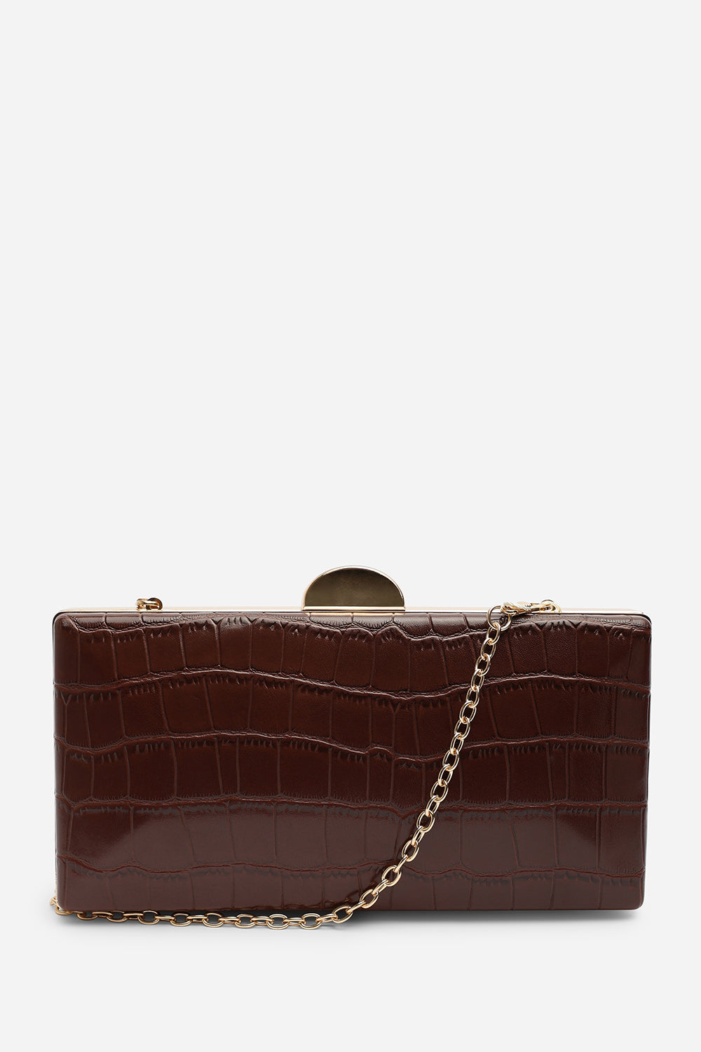 Melyra Brown Croc Box Evening Clutch Bag