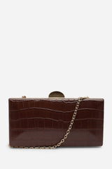 Melyra Brown Croc Box Evening Clutch Bag