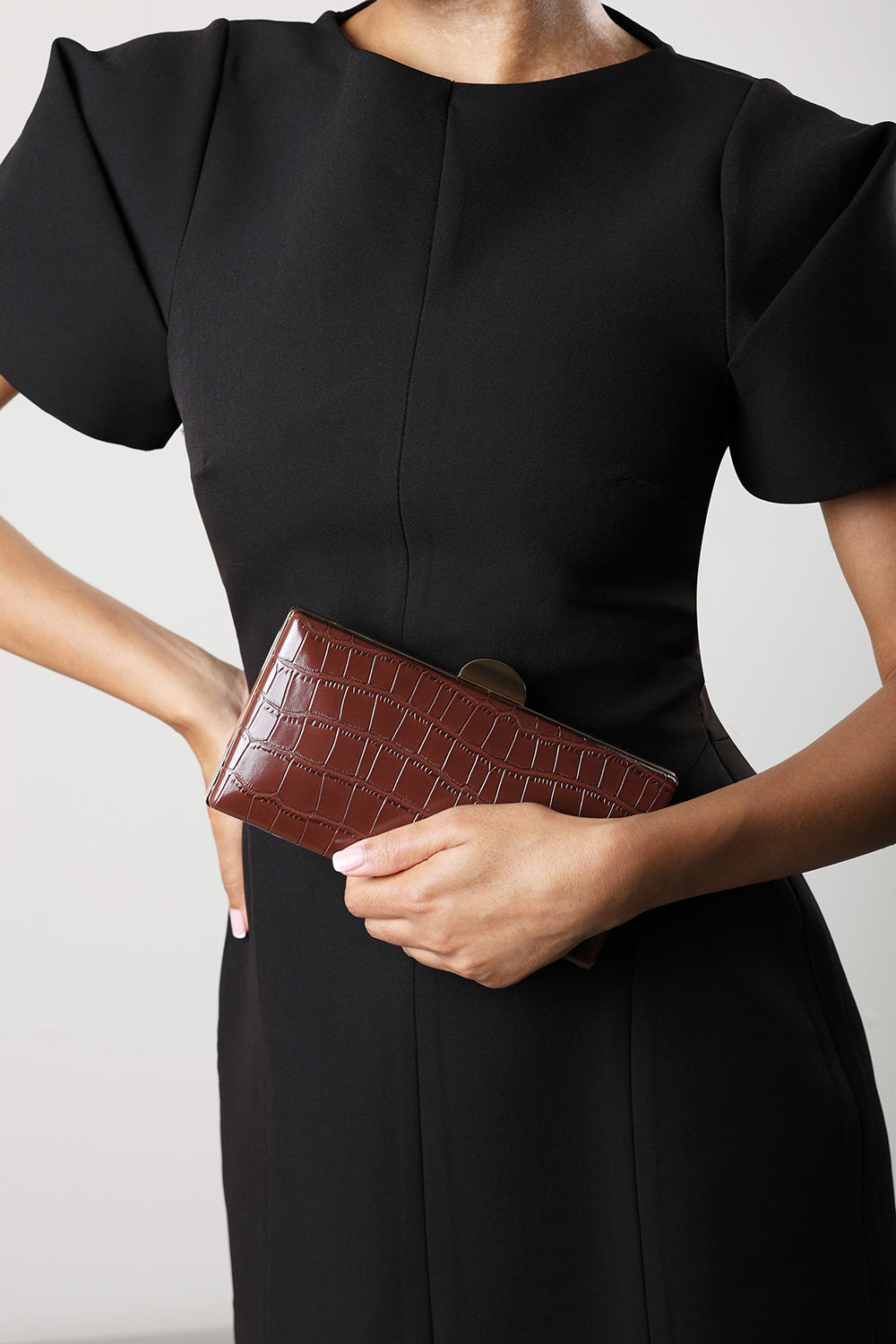 Melyra Brown Croc Box Evening Clutch Bag