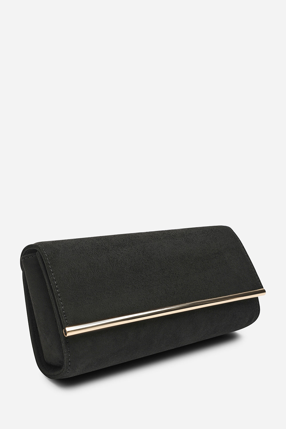 Mavelle Fold Over Gold Trim Clutch Cross Body Bag In Black Suede