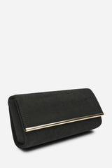 Mavelle Fold Over Gold Trim Clutch Cross Body Bag In Black Suede