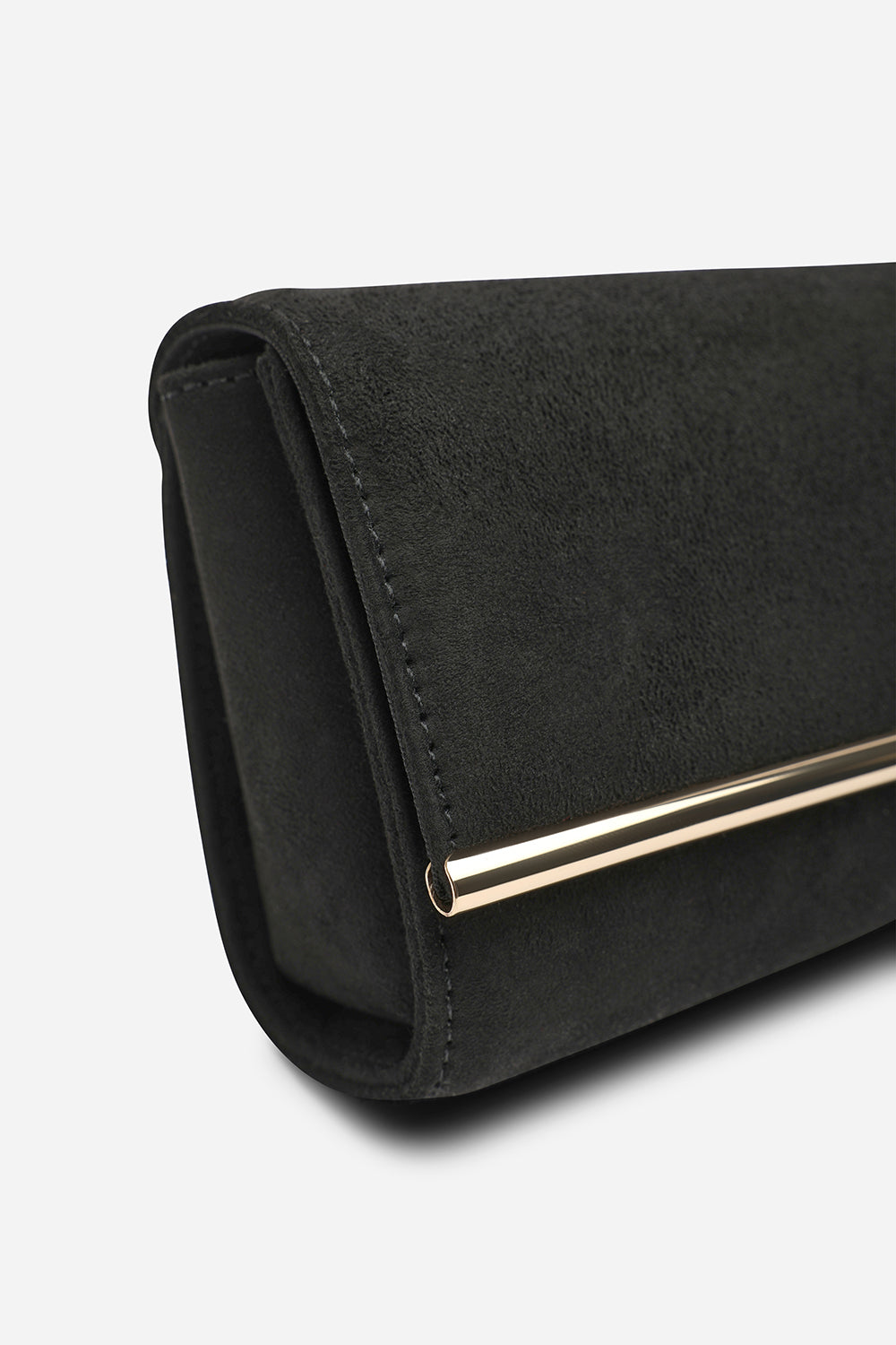 Mavelle Fold Over Gold Trim Clutch Cross Body Bag In Black Suede