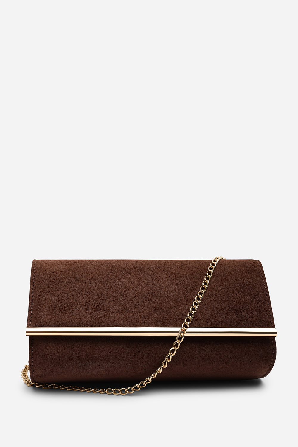 Mavelle Fold Over Gold Trim Clutch Cross Body Bag In Brown Suede