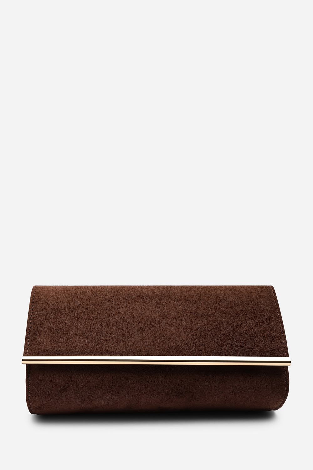 Mavelle Fold Over Gold Trim Clutch Cross Body Bag In Brown Suede