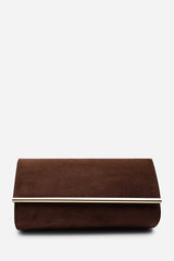 Mavelle Fold Over Gold Trim Clutch Cross Body Bag In Brown Suede