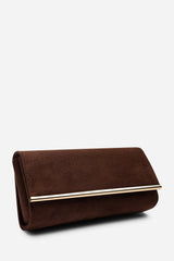 Mavelle Fold Over Gold Trim Clutch Cross Body Bag In Brown Suede