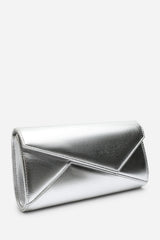 Moxira Asymetric Envelope Cltuch Bag In Silver Metallic