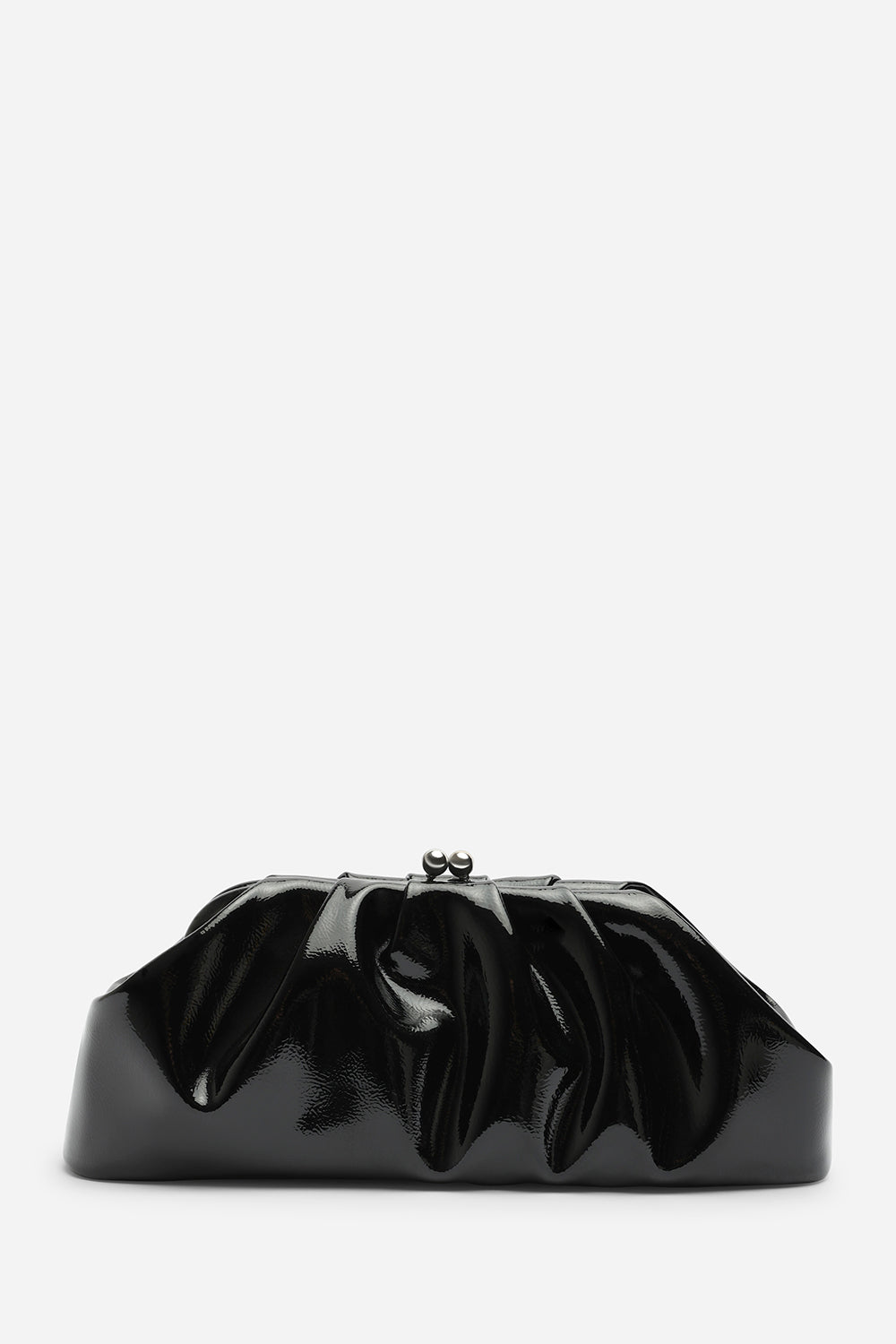Merlis Black Patent Ruched Pleated Clutch Bag