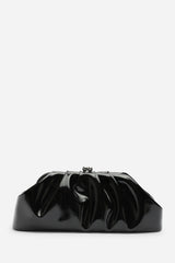 Merlis Black Patent Ruched Pleated Clutch Bag