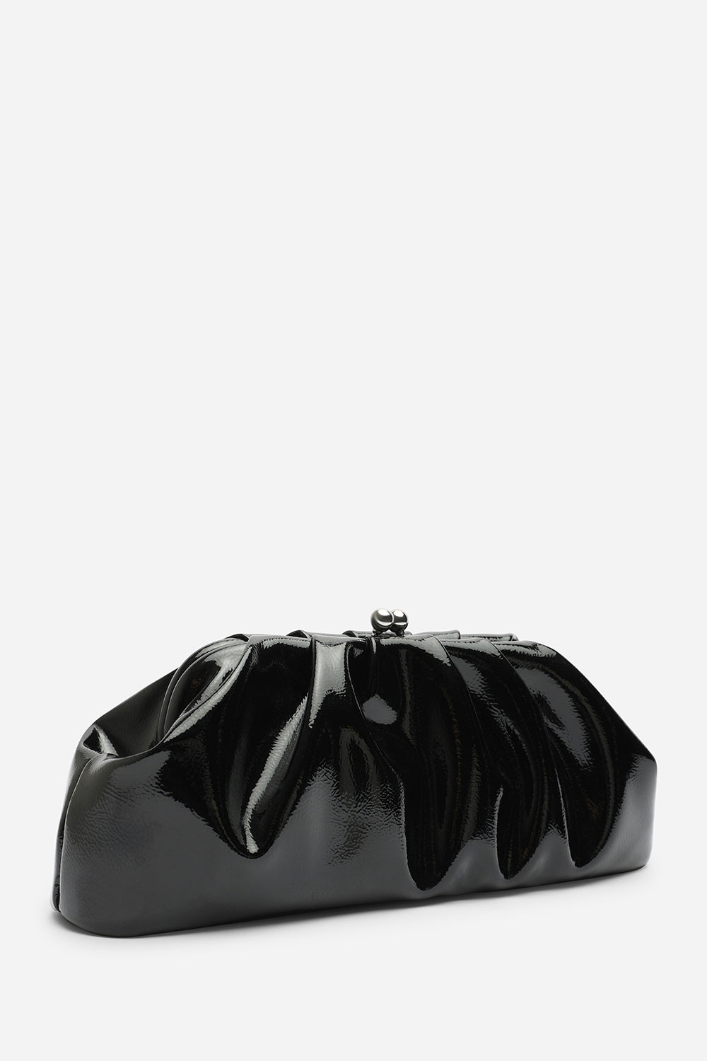 Merlis Black Patent Ruched Pleated Clutch Bag