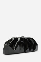 Merlis Black Patent Ruched Pleated Clutch Bag