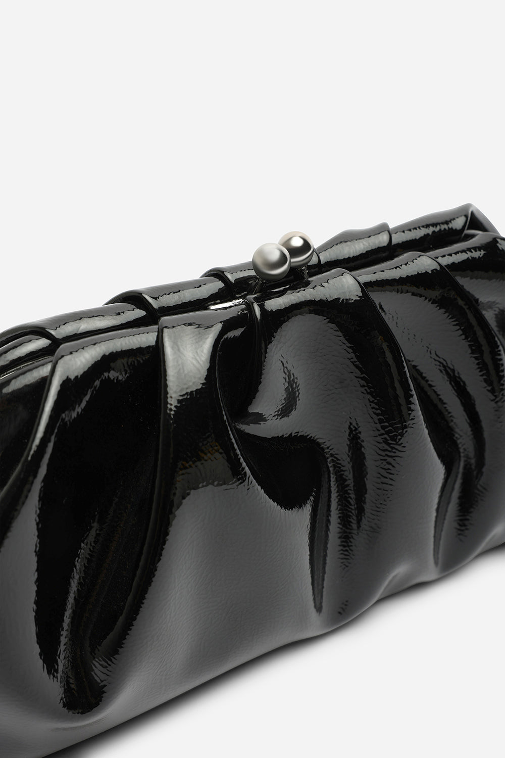 Merlis Black Patent Ruched Pleated Clutch Bag