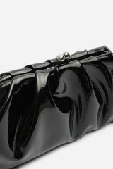 Merlis Black Patent Ruched Pleated Clutch Bag