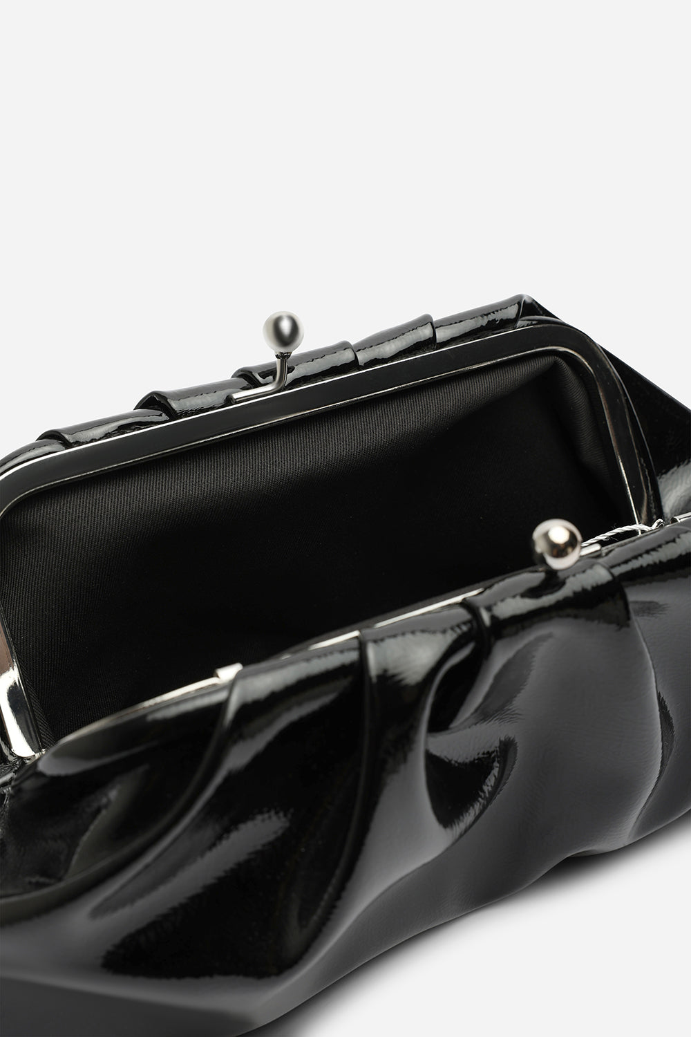 Merlis Black Patent Ruched Pleated Clutch Bag